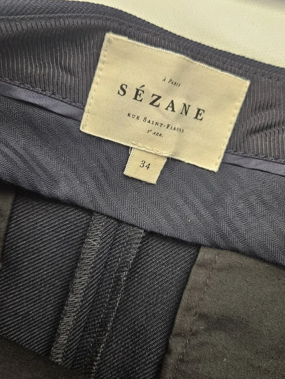 Sezane Damon Trousers Womens 34 (US Sz 2)Navy Blue Wide Leg High Waisted Pleats - Picture 8 of 11